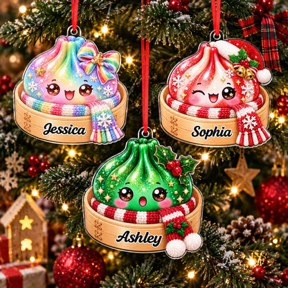 Cozy Steamer Custom Soup Dumpling Acrylic Ornament - Personalized Christmas Keepsake for Kids and Best Friends