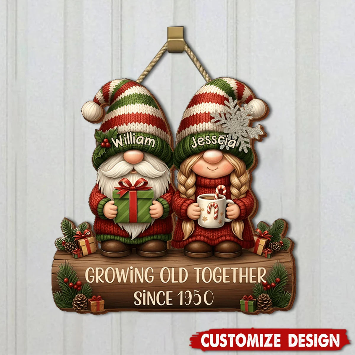 Growing Old Together Personalized Wood Sign - Custom Couple Christmas Gift Decor
