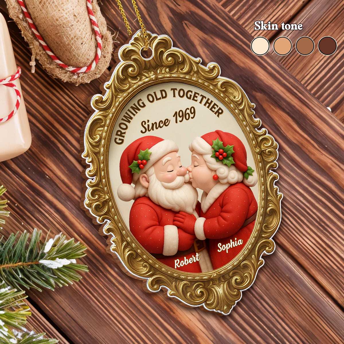 "Growing Old Together Since" Personalized Wood Ornament - Christmas Holiday Keepsake Gift for Couples