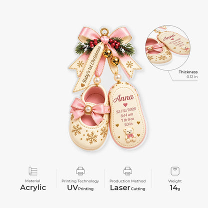 "Baby's 1st Christmas Shoes" Personalized Acrylic Ornament with Birth Stats - Keepsake for Newborn