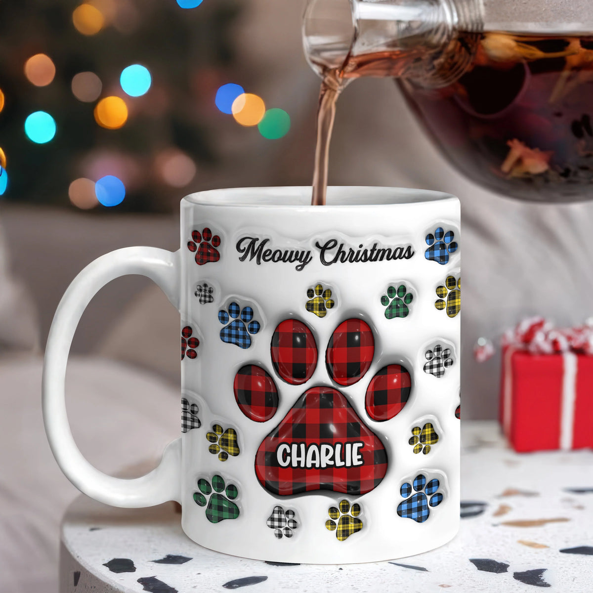 Pawy Christmas Personalized Ceramic Mug for Dog Lovers - Custom Pet Name Holiday Coffee Cup Gift