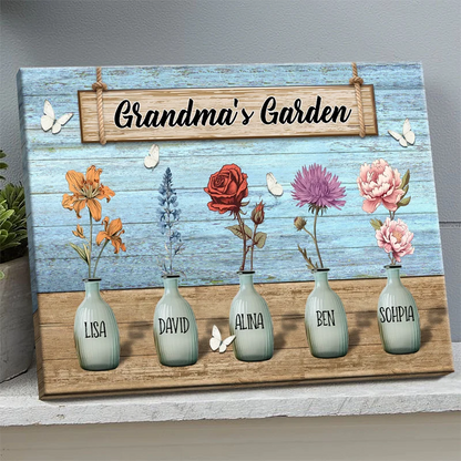 Grandma's Garden Custom Birth Month Flower Canvas / Poster - Personalized Gift for Grandma