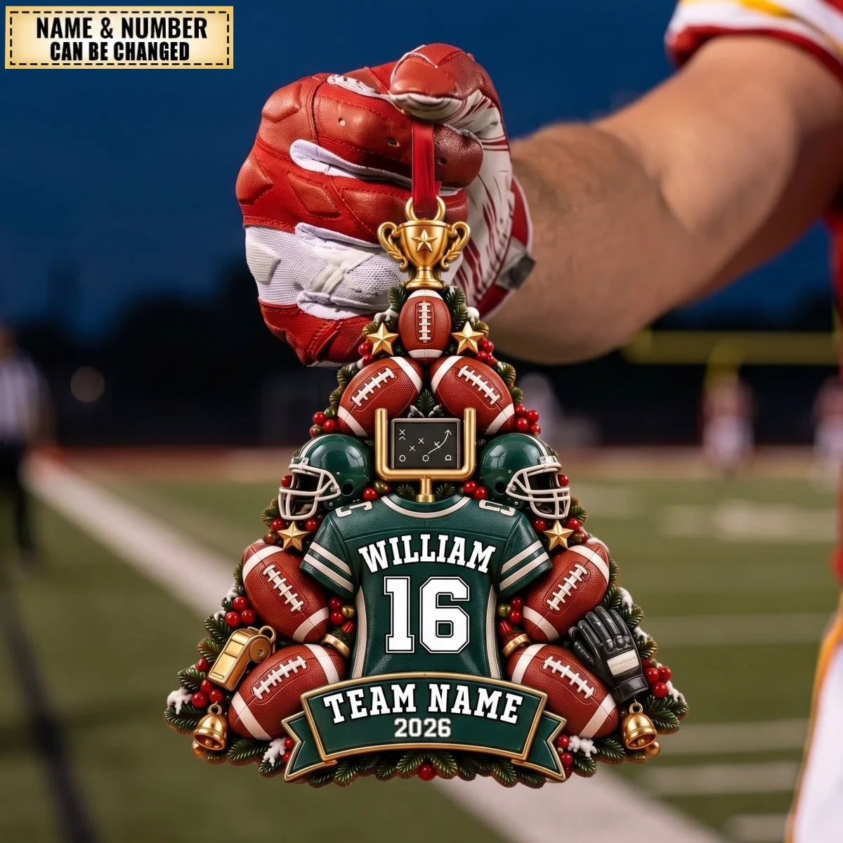 Custom Football Jersey Tree Wooden Ornament - Personalized Christmas Gift for Players