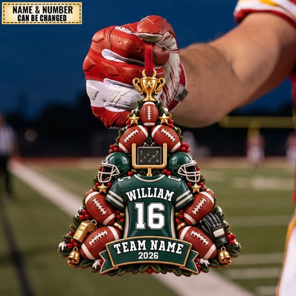 Custom Football Jersey Tree Wooden Ornament - Personalized Christmas Gift for Players
