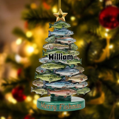 Merry Fishmas – Personalized Acrylic Ornament for Dad Fisherman, Christmas Gift