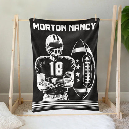 Personalized Football Player Blanket - Custom Name Jersey Number for Son Dad Fan