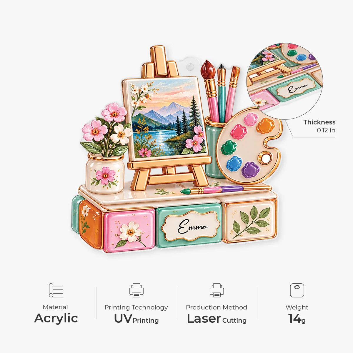 Custom Name Painter Easel Palette Acrylic Ornament - Personalized Artist Keepsake Gift for Christmas