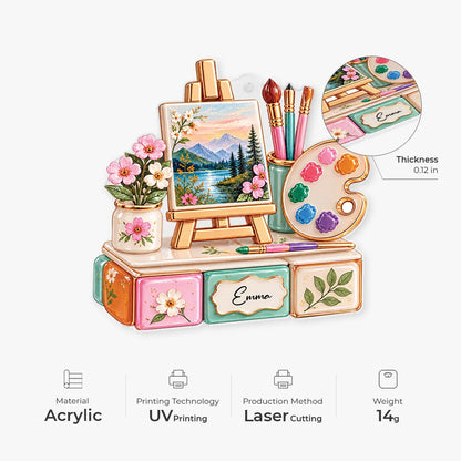 Custom Name Painter Easel Palette Acrylic Ornament - Personalized Artist Keepsake Gift for Christmas