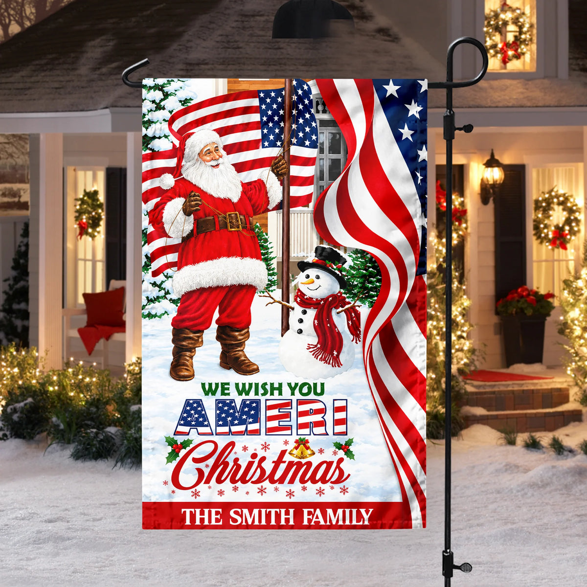 We Wish You Ameri Christmas Personalized Garden Flag - Custom Outdoor Decor for Family
