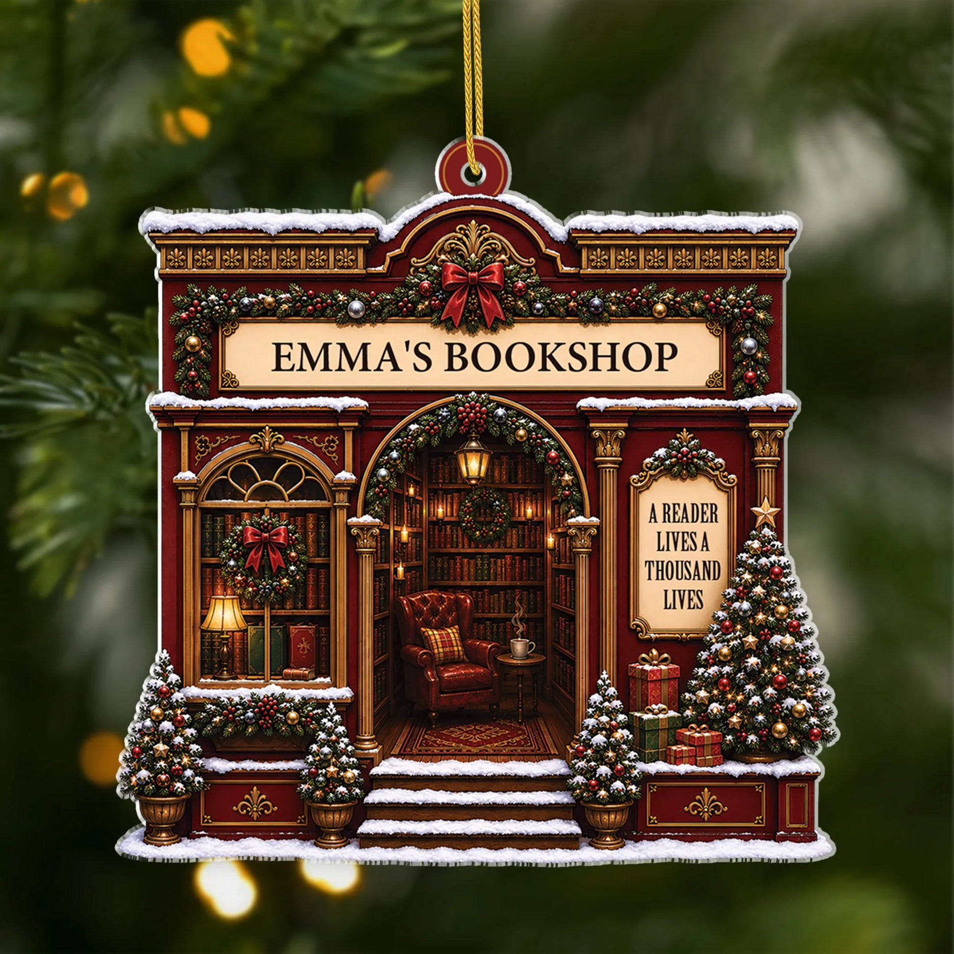 A Reader Lives a Thousand Lives - Personalized Bookshop Acrylic Ornament for Book Lovers