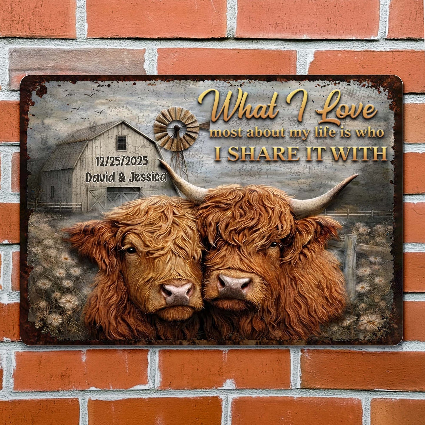 Custom Highland Cow Couples Metal Sign personalization view for Couples