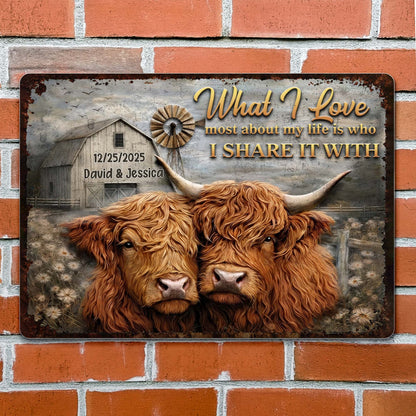 Custom Highland Cow Couples Metal Sign personalization view for Couples