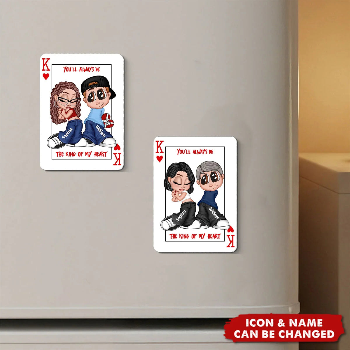 King Of My Heart Y2K Playing Card Personalized Couple Fridge Magnet - Anniversary Gift for Boyfriend Girlfriend