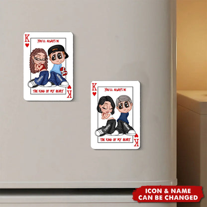 King Of My Heart Y2K Playing Card Personalized Couple Fridge Magnet - Anniversary Gift for Boyfriend Girlfriend