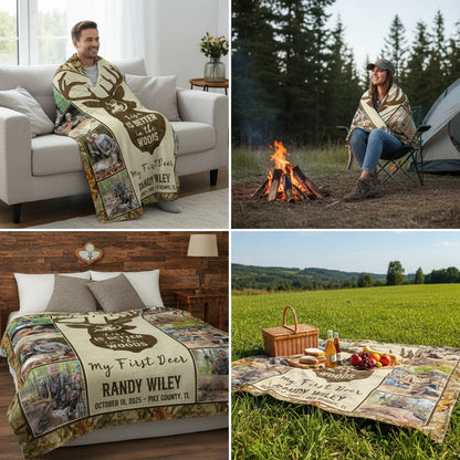 Personalized hunting blanket with custom photo collage and deer design - unique gift for dad and husband image 8