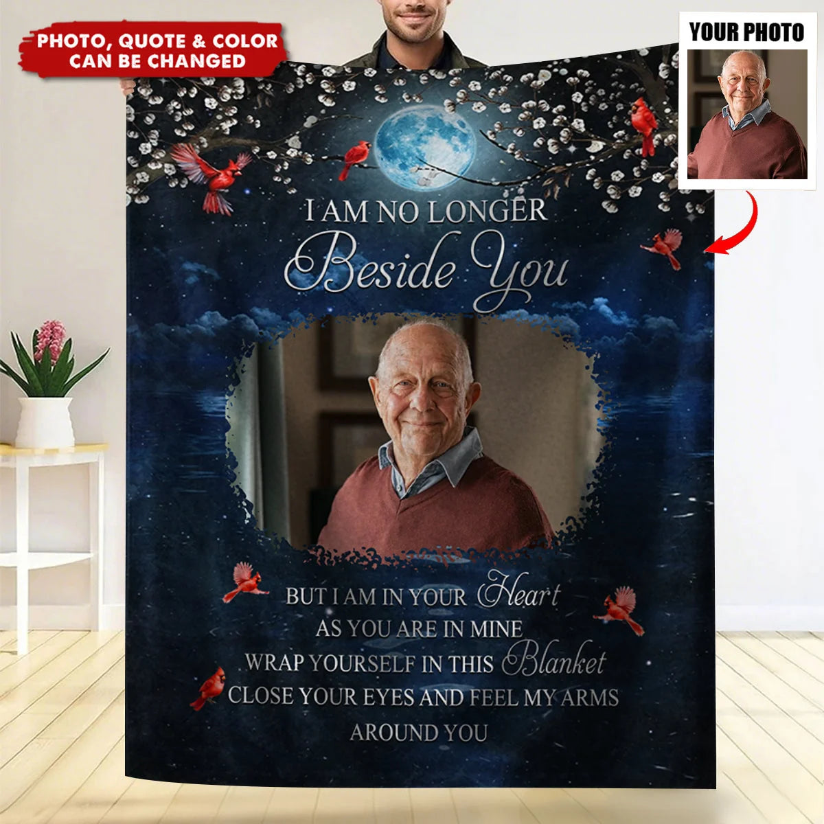 A Hug From Heaven Personalized Memorial Blanket with Photo - Sympathy Keepsake Gift for Family
