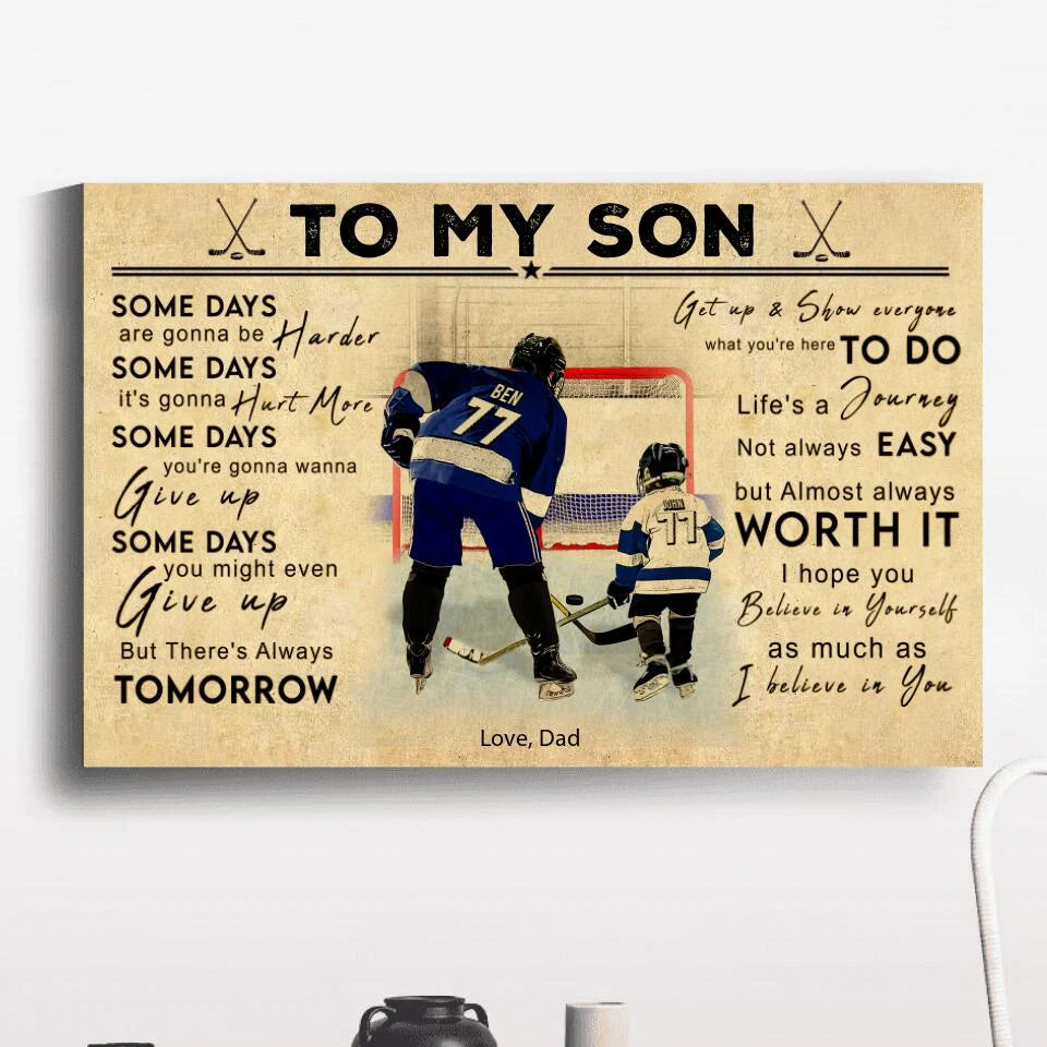 To My Son Personalized Hockey Canvas / Poster - Custom Ice Hockey Player Wall Art Gift