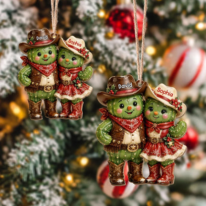 Custom Cactus Couple Wooden Ornament - Personalized Western Keepsake for Couples Christmas Tree