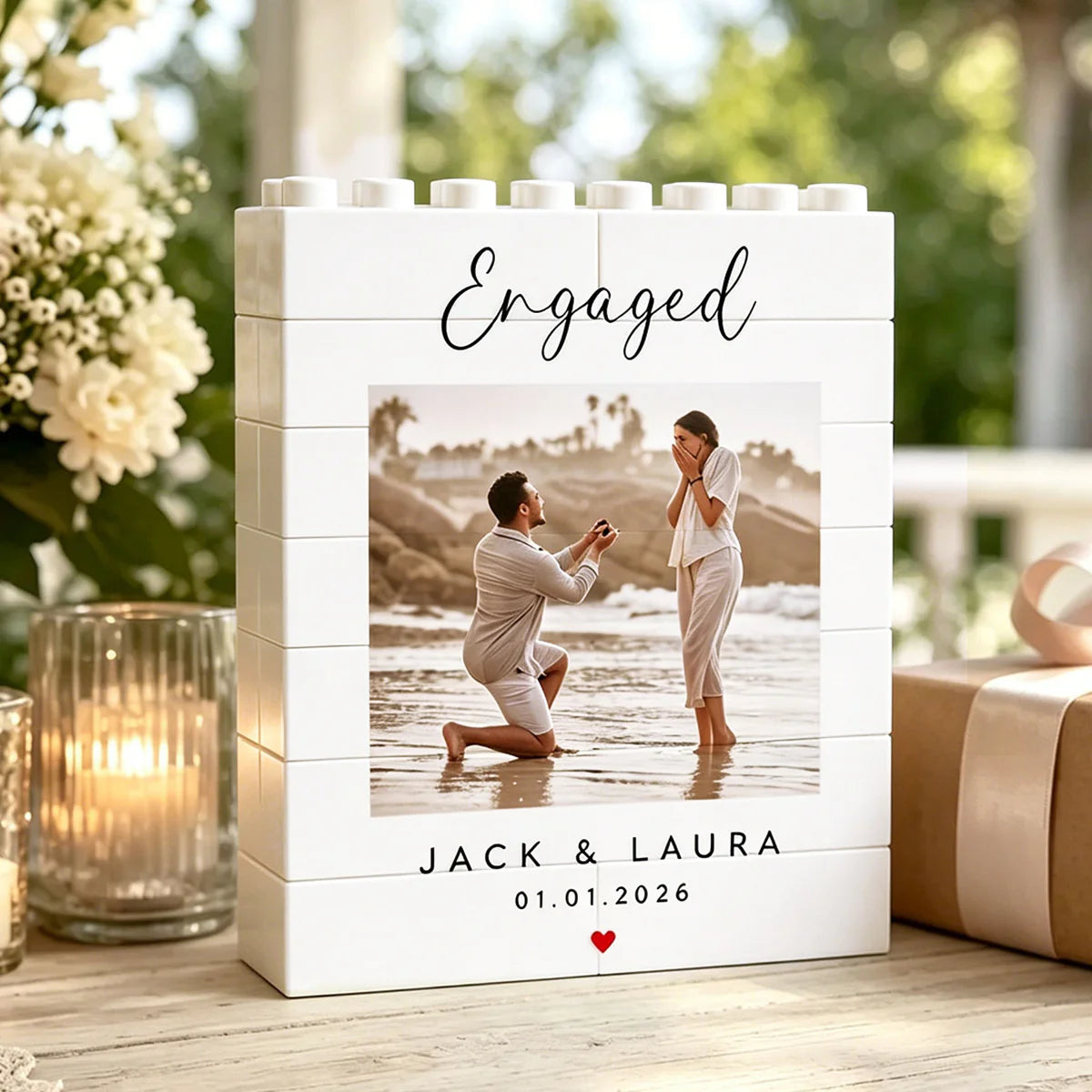 Custom Couple Photo Building Block Plaque for Couples with personalized design details for meaningful gifting