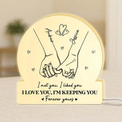 I Met You I Liked You - Personalized Couple Holding Hands Acrylic LED Light Box