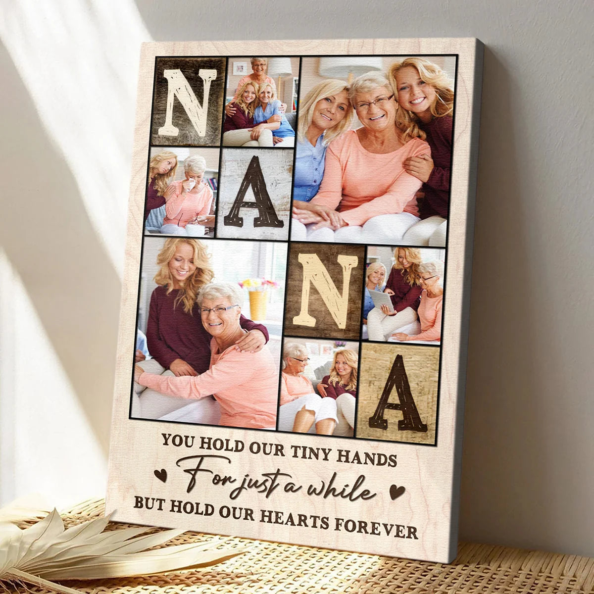 "Hold Our Hearts" Personalized Nana Photos Canvas / Poster - Custom Grandkids Wall Art Gift
