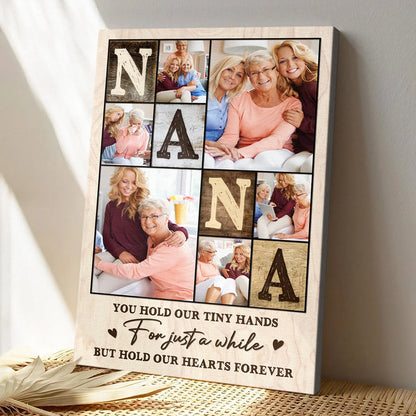 "Hold Our Hearts" Personalized Nana Photos Canvas / Poster - Custom Grandkids Wall Art Gift