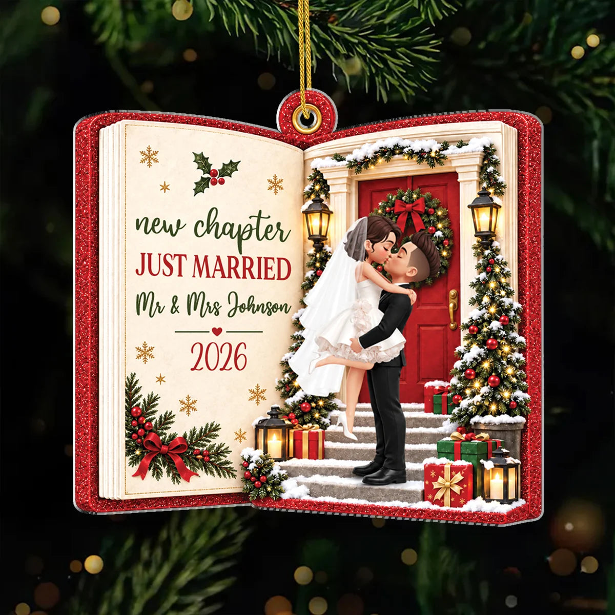 New Chapter, Just Married – Personalized Acrylic Ornament for Couple’s First Christmas, Gift