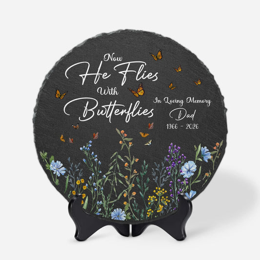 Now She Flies With Butterflies - Personalized Memorial Stone Gift
