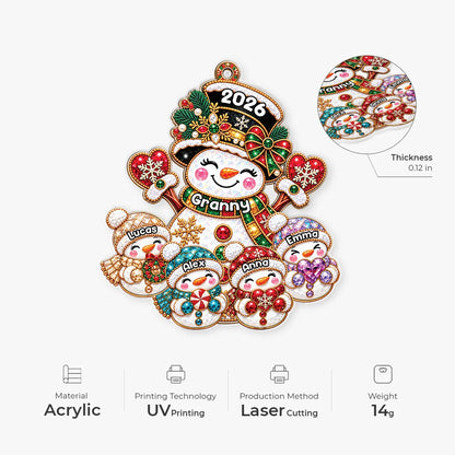Granny & Grandkids Snowman Personalized Acrylic Ornament - Custom Christmas Keepsake Gift for Grandma