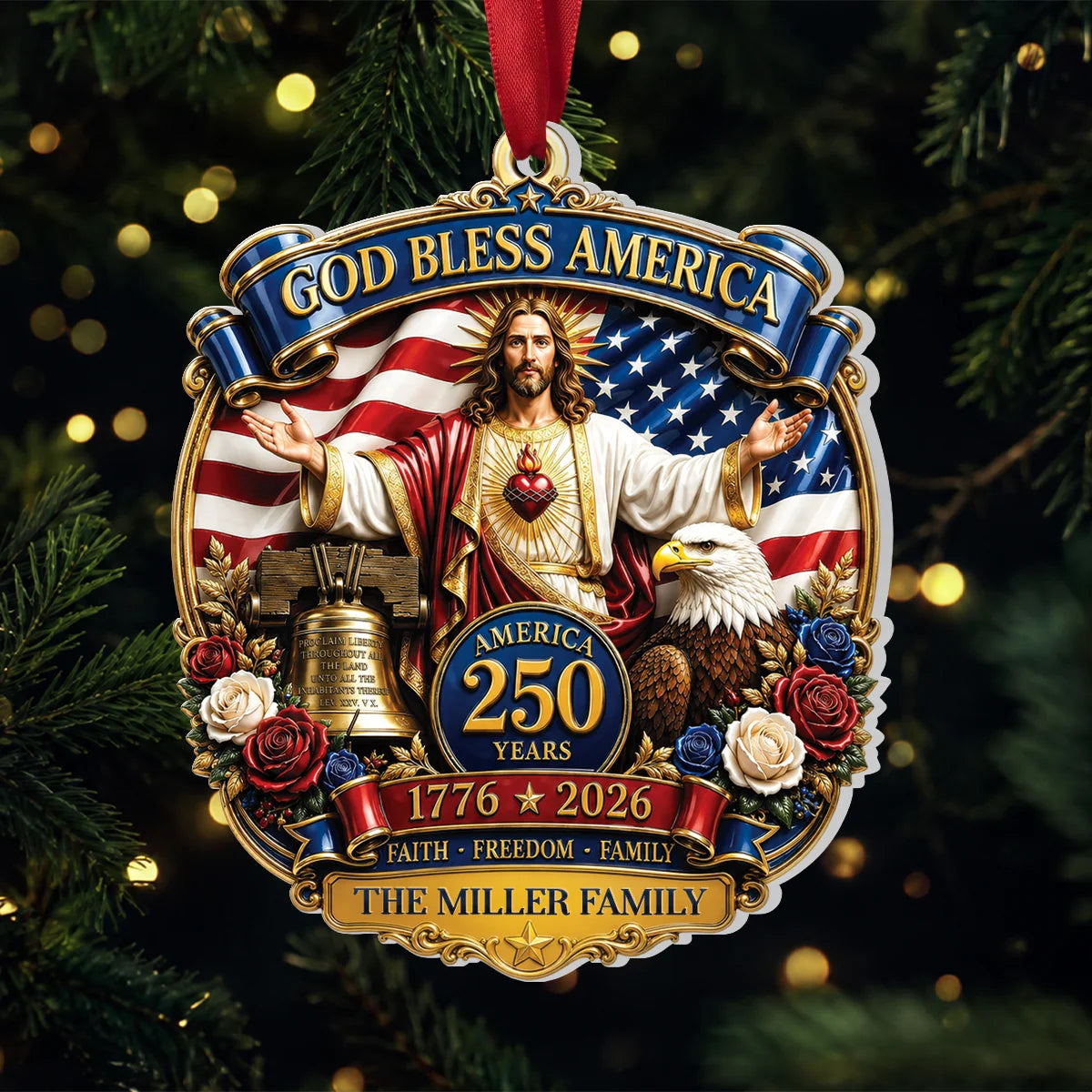 God Bless America 250th Anniversary Personalized Acrylic Ornament - Custom Family Patriotic Keepsake