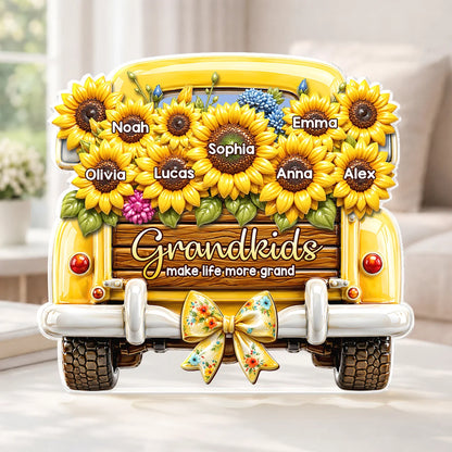 Grandkids Make Life More Grand Custom Acrylic Plaque - Personalized Sunflower Gift for Grandma