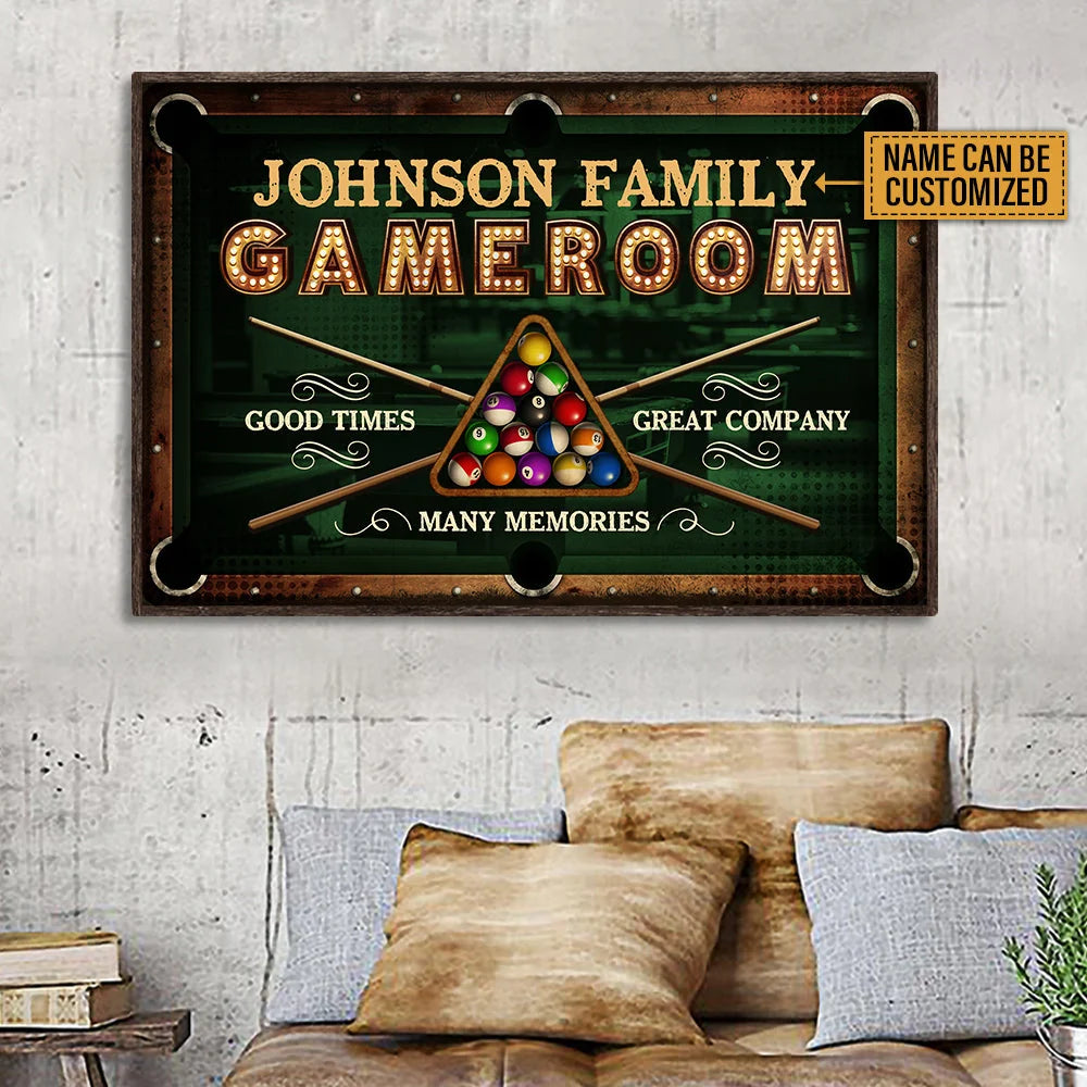 Good Times Great Company Custom Billiards Game Room Wall Decor - Personalized Family Name Poster / Canvas