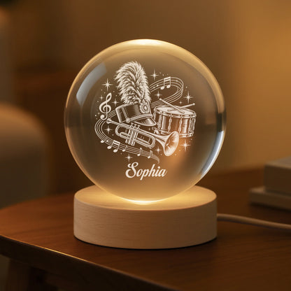 Marching Band Personalized Crystal Ball Lamp - Custom Name Birthday Gift for Music Lovers