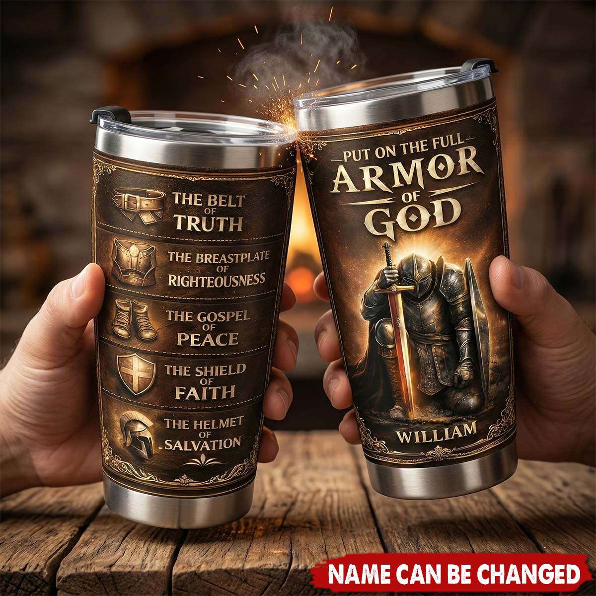 "Put on the Full Armor of God" Personalized Tumbler - Custom Christian Travel Mug