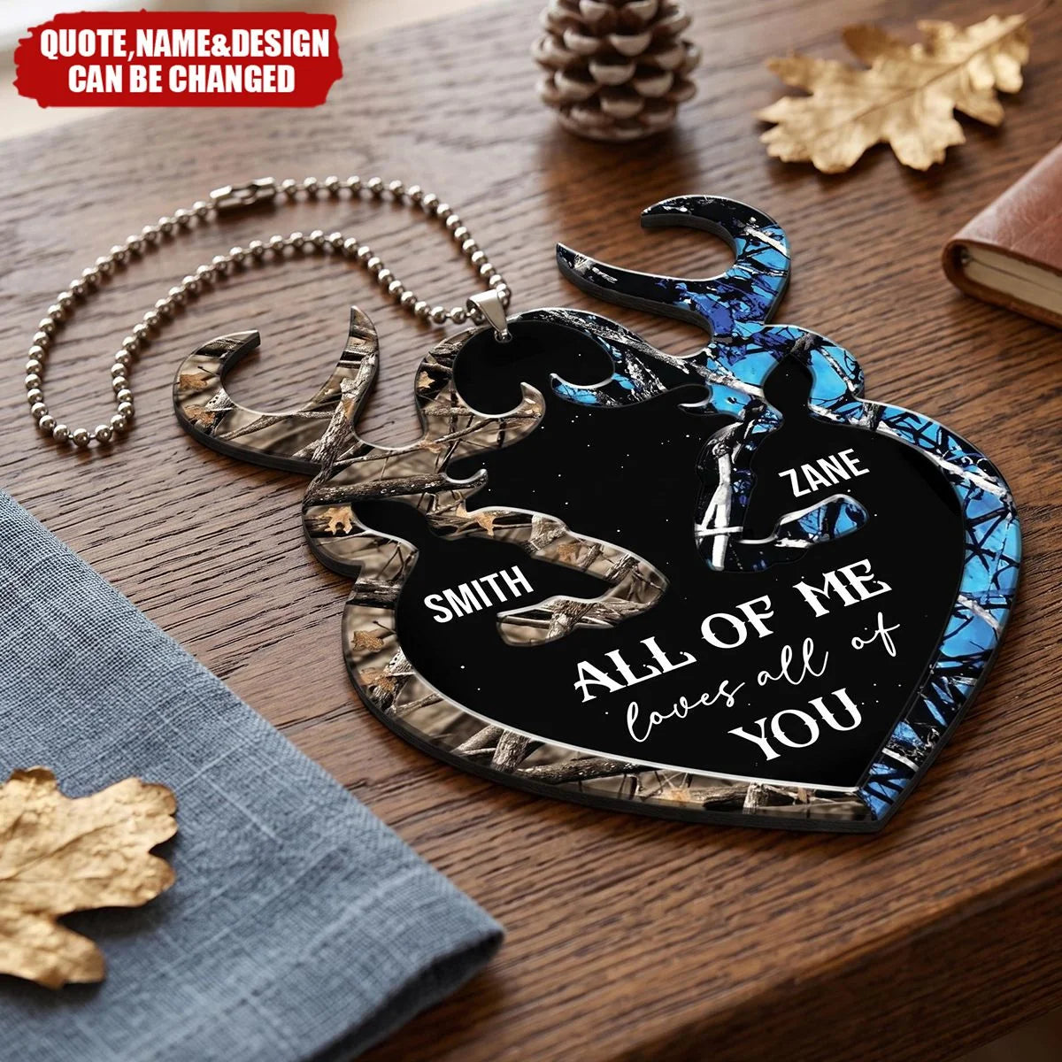 All of Me Loves All of You Personalized Camo Deer Acrylic Ornament - Couples Anniversary Gift