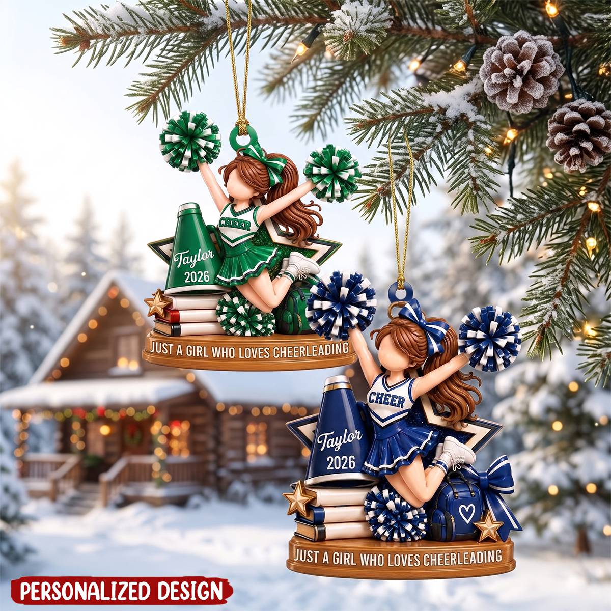Just A Girl Who Loves Cheerleading Personalized Wooden Ornament - Christmas Gift for Cheer Daughter