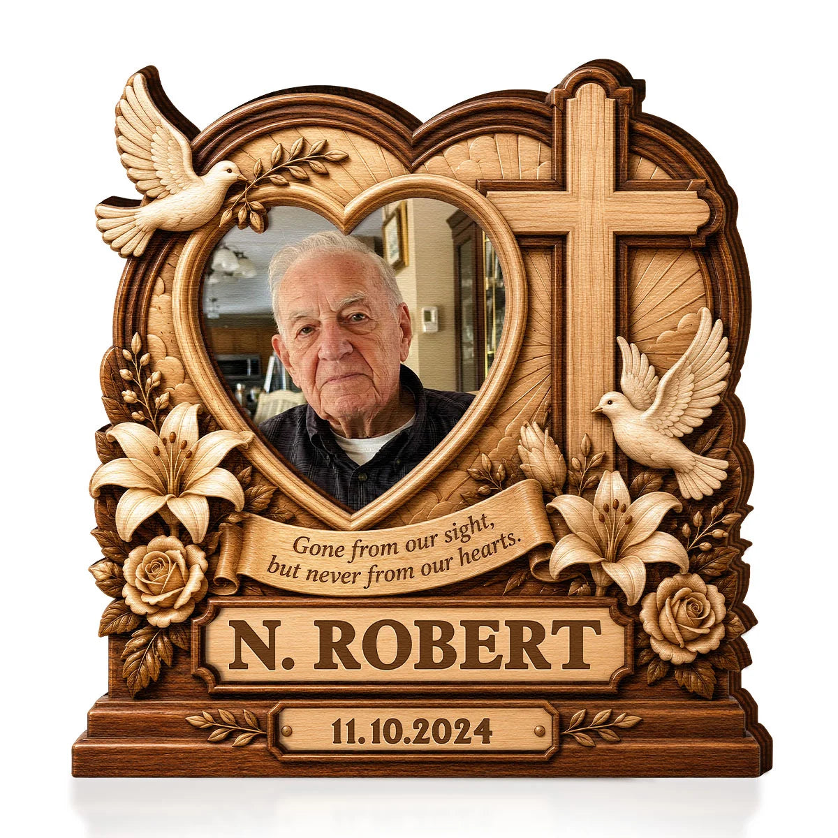 Gone From Our Sight Personalized Memorial Wooden Block - Custom Photo Cross Keepsake Gift for Bereaved Family