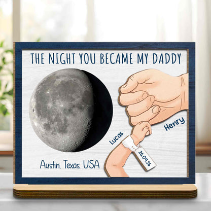 Personalized Father's Day wood plaque gift for dad featuring a custom moon and pinky promise hands design image 7