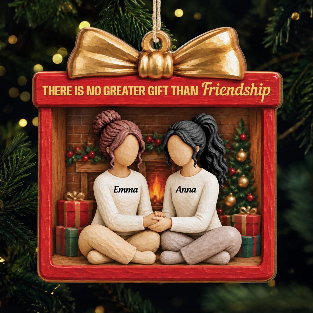 "There Is No Greater Gift Than Friendship" Personalized Wooden Ornament - Custom Christmas Keepsake for Best Friends