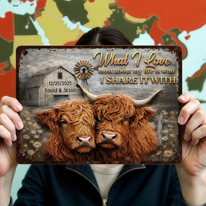 Custom Highland Cow Couples Metal Sign for Couples with personalized design details for meaningful gifting image 7