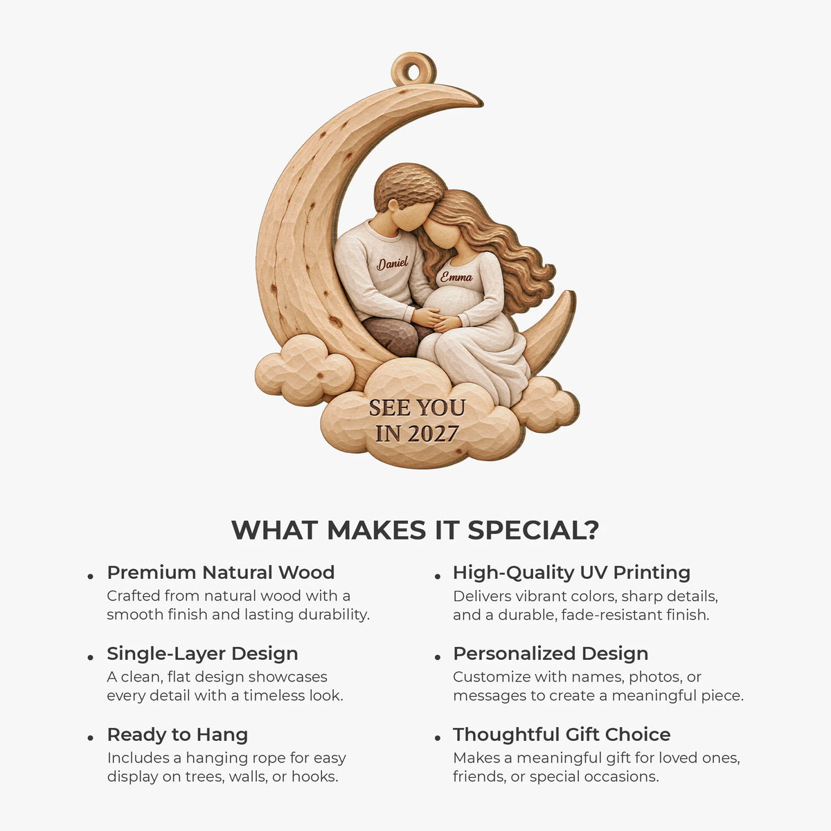 See You In 2027 Personalized Wooden Ornament - Christmas Keepsake Gift for Expecting Parents