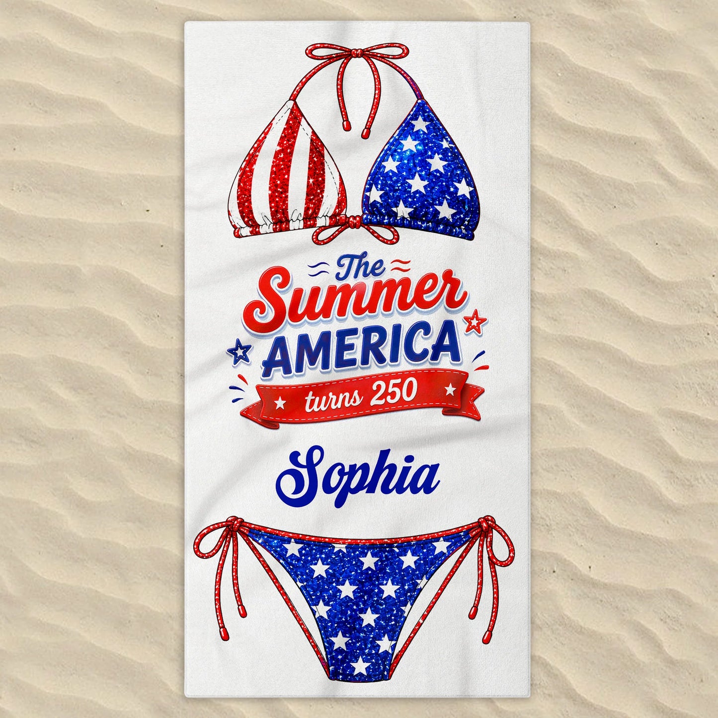 Personalized USA bikini beach towel with stars and stripes design for patriotic summer vacation gifts image 7