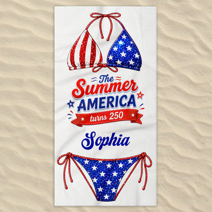 Personalized USA bikini beach towel with stars and stripes design for patriotic summer vacation gifts image 7