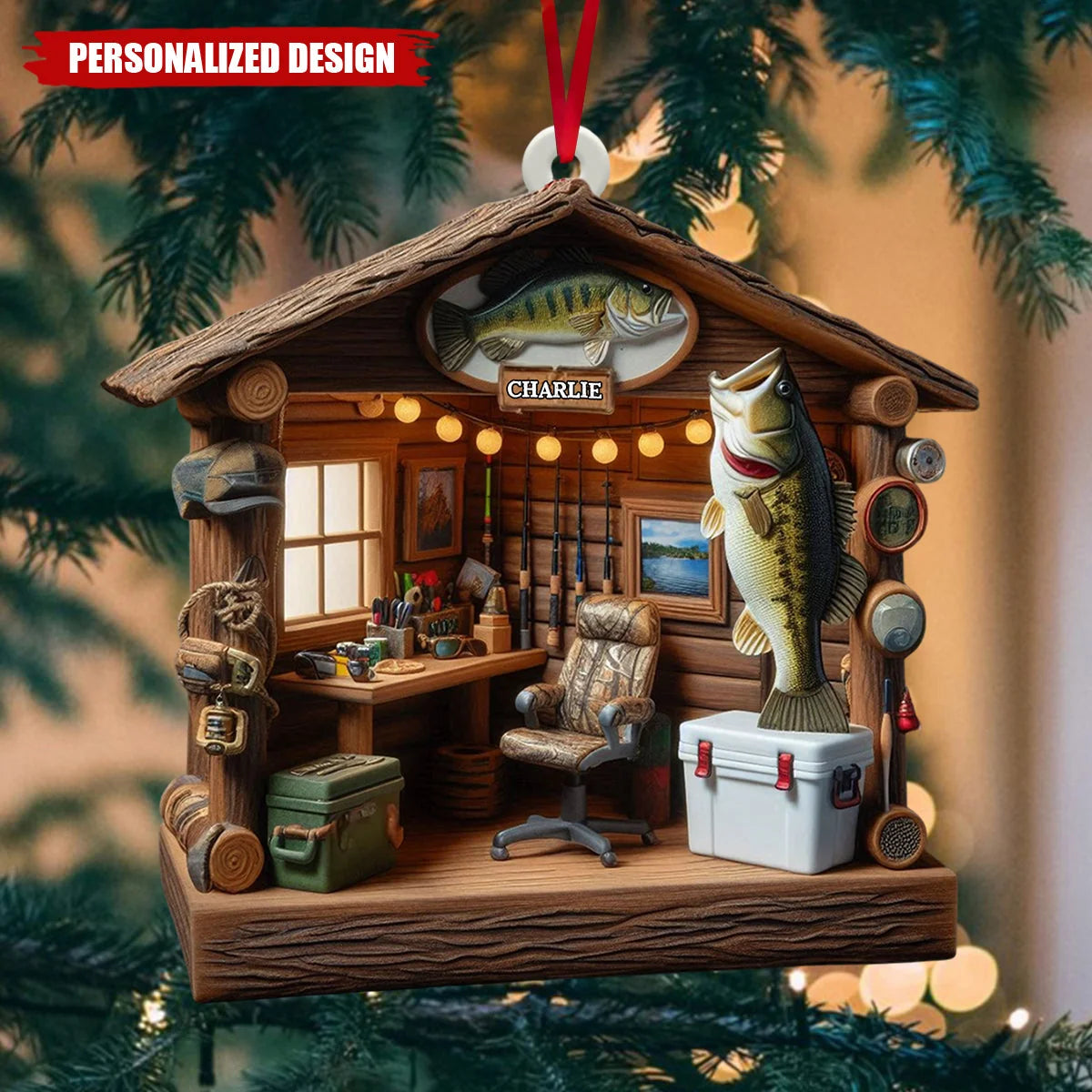 Love Fishing Personalized Wooden Ornament - Custom Fisherman Keepsake Gift