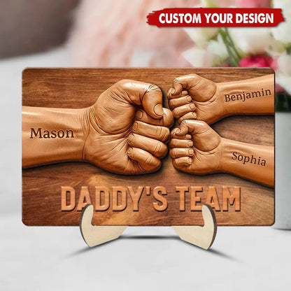 Daddy Team Fist Bump Personalized 2-Layered Wooden Plaque - Custom Gift for Dad and Grandpa