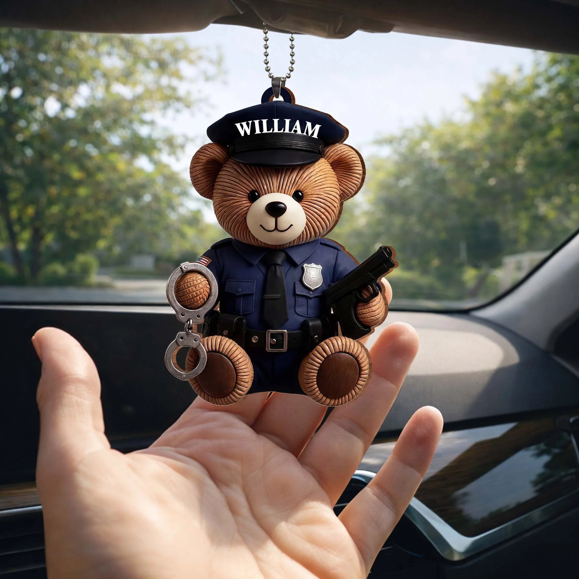 Custom Police Officer Bear Wood Ornament for Dad with personalized design details for meaningful gifting image 7