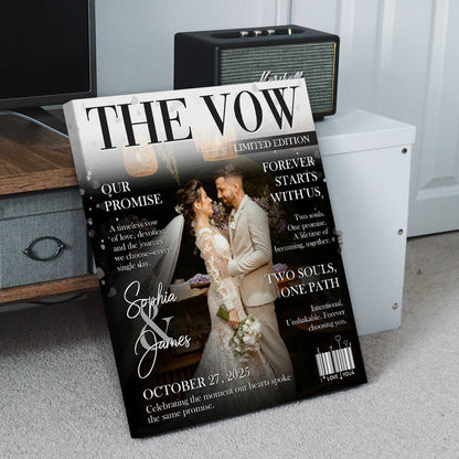 Custom wedding photo canvas print designed as a magazine cover for a personalized couple anniversary gift image 6