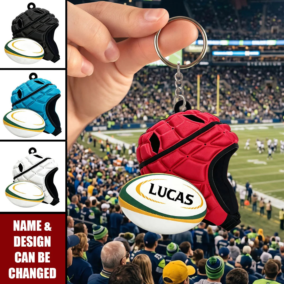 Personalized Rugby Keychain - Custom Name Gift for Rugby Lovers