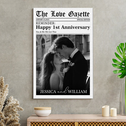 Canvas / Poster material and size view - Custom Couple Newspaper Poster