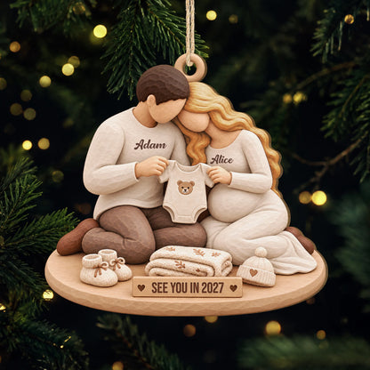 See You in 2027 Personalized Wooden Ornament - Baby Keepsake for Expecting Parents
